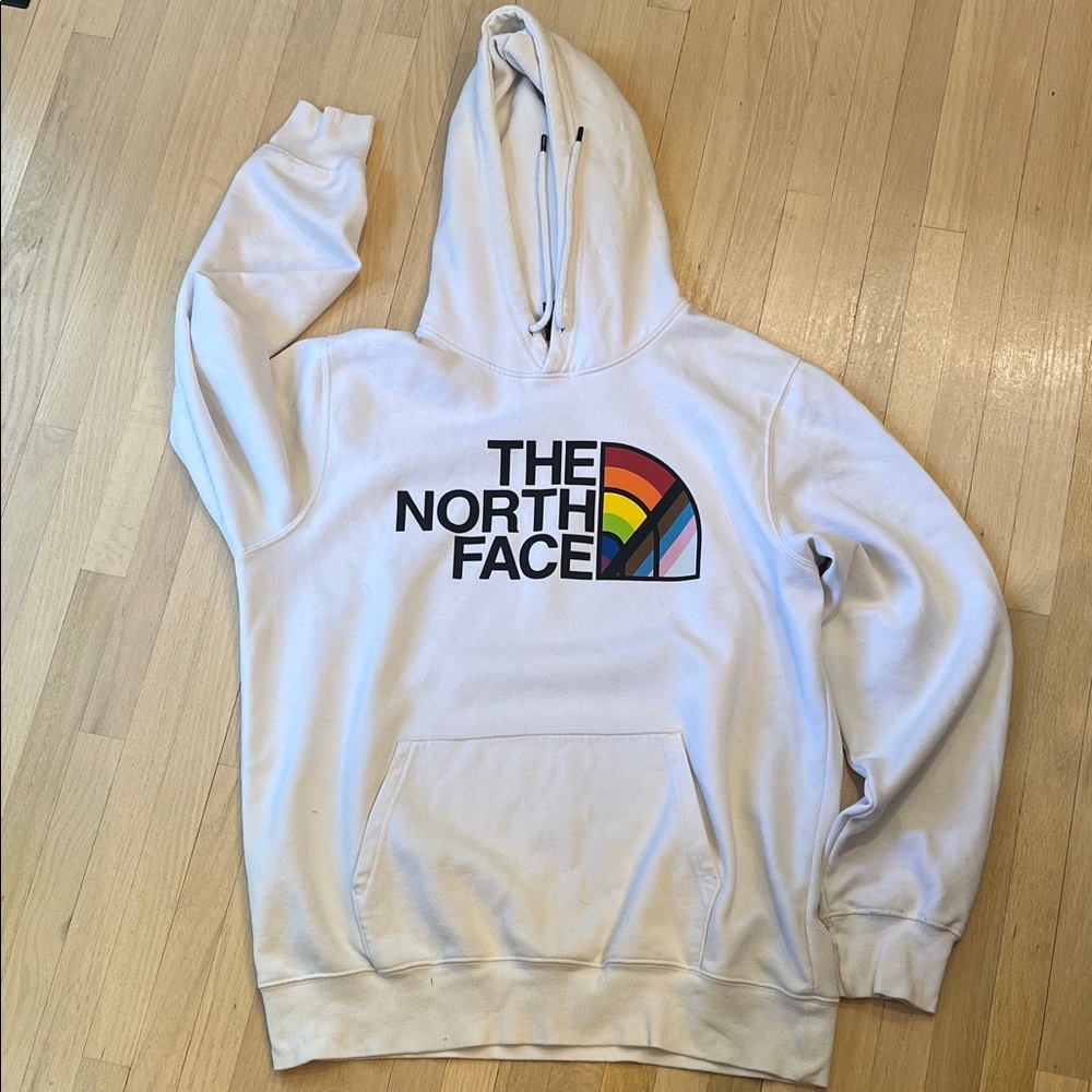 The North Face White Hoodie with Colorful Logo